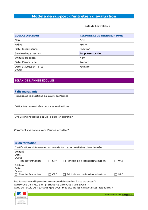 Support entretien d'évaluation